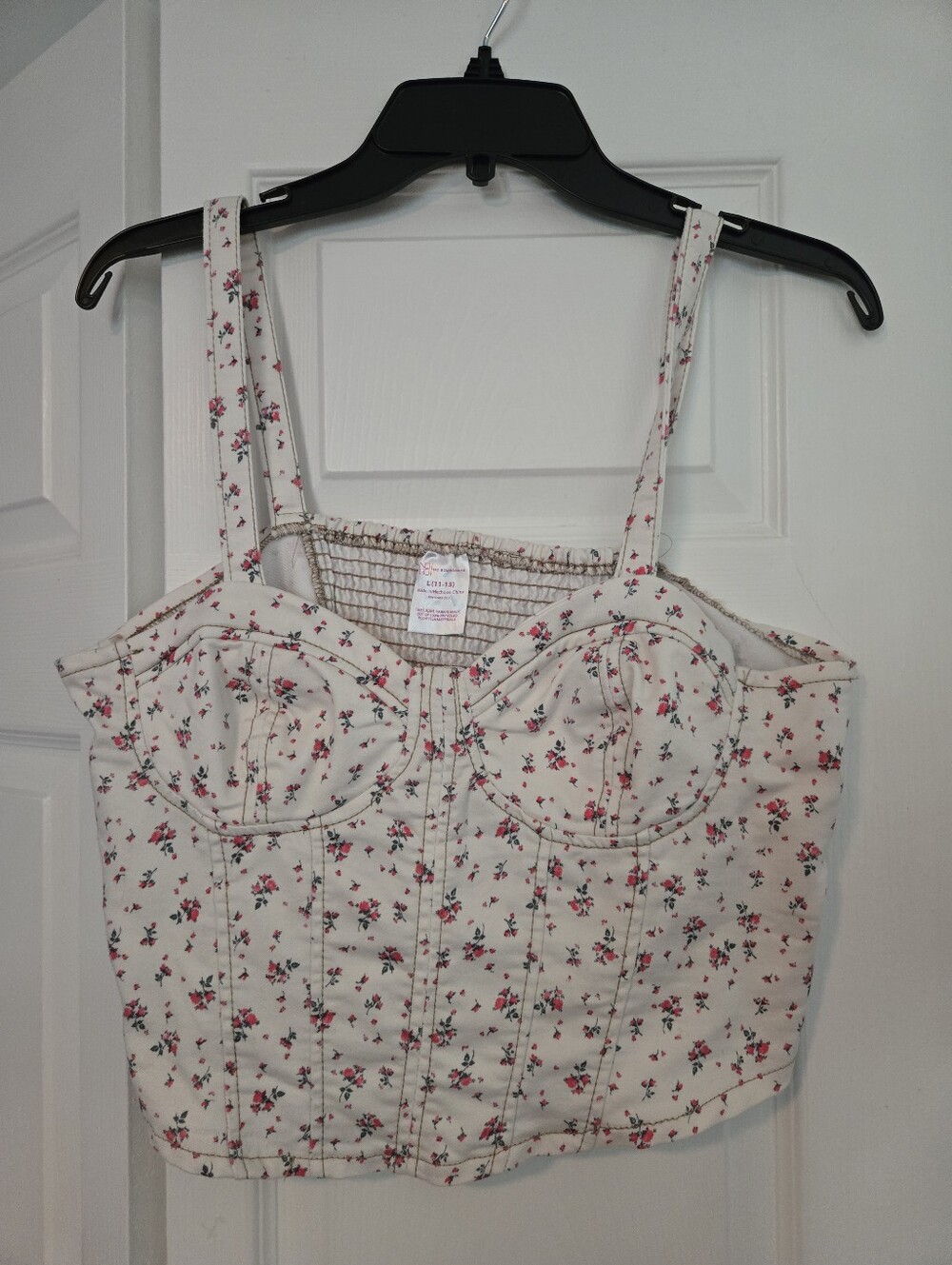 No Boundaries White Floral Bustier Crop Top with Pink Roses